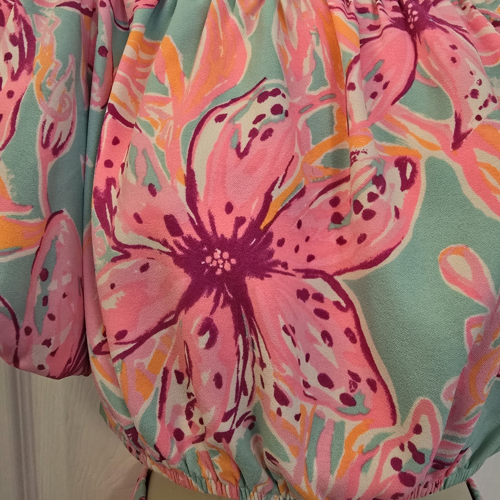 Lilly Pulitzer Aqua Floral Maxi Dress with Pink & Coral Blooms - Picture 2 of 11